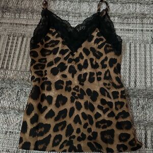 Malvi Paris - CAMEO ROSE BROWN LEOPARD PRINT BLACK LACE TRIM CAMIT TOP